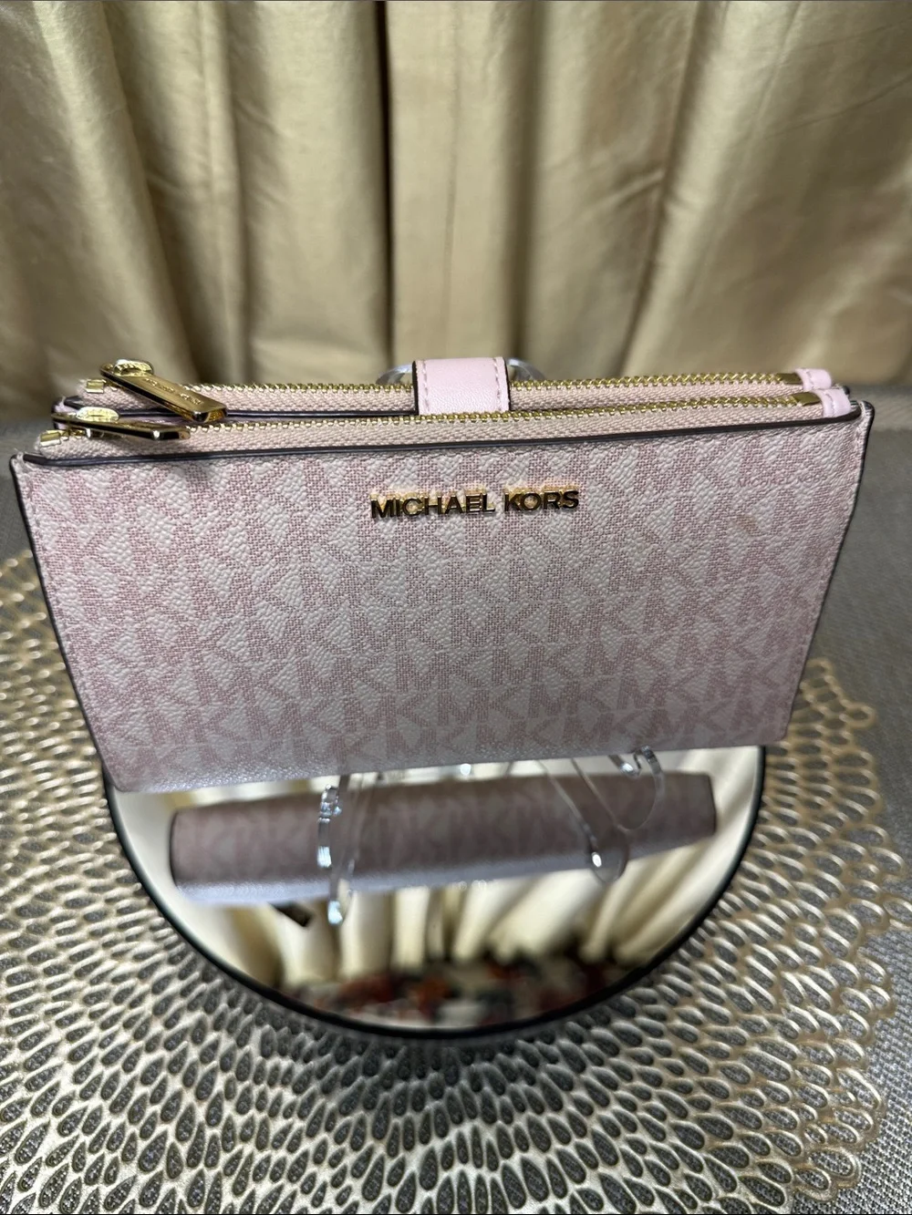 Michael Kors Blush Pink Signature Double Zip Wallet